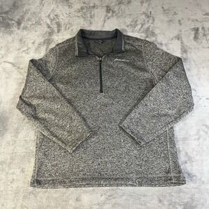 Eddie Bauer Mens Quarter Zip Pullover Sweater L Heathered Gray/Beige